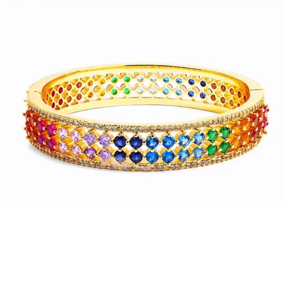 🌈Kurt Geiger rainbow crystal gold tone cuff bracelet bangle NWT🌈